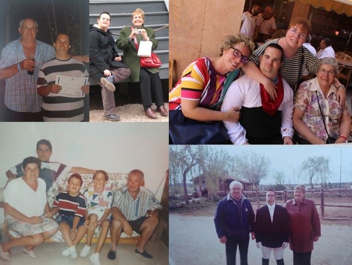 Collage de imágenes de Sergio junto a su familia