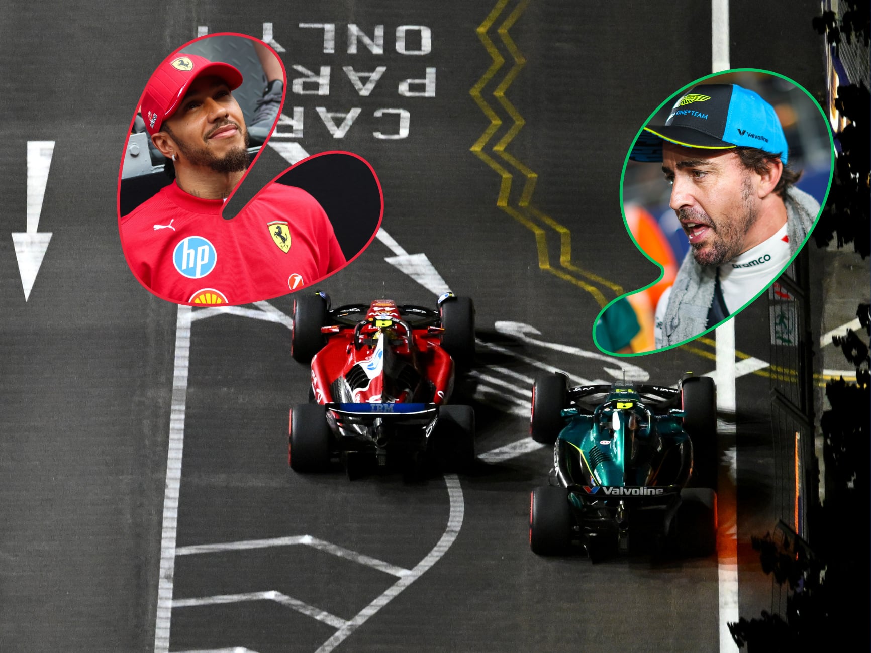 El Ferrari de Hamilton y el Aston Martin de Alonso