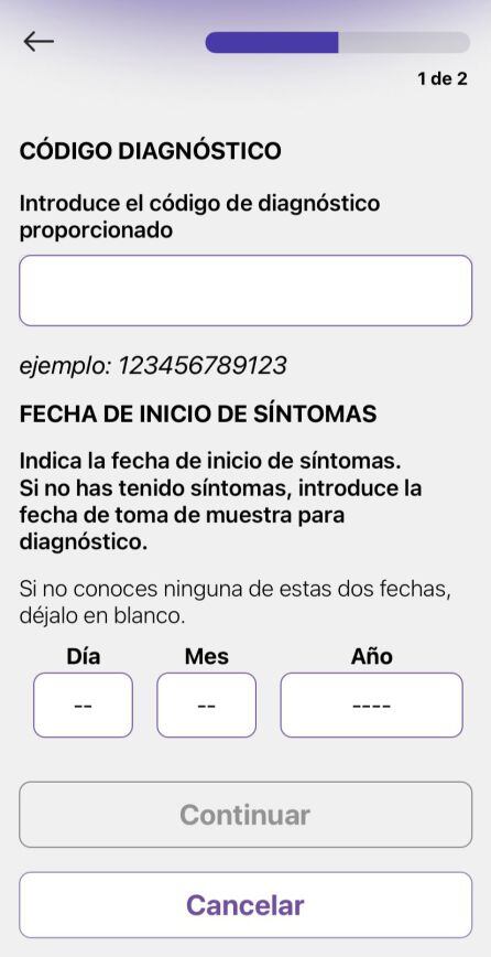 Para notificar que estás infectado, debes introducir un código facilitado por el SAS, que a su vez, debe haberlo pedido a la Secretaría de Estado de Digitalización