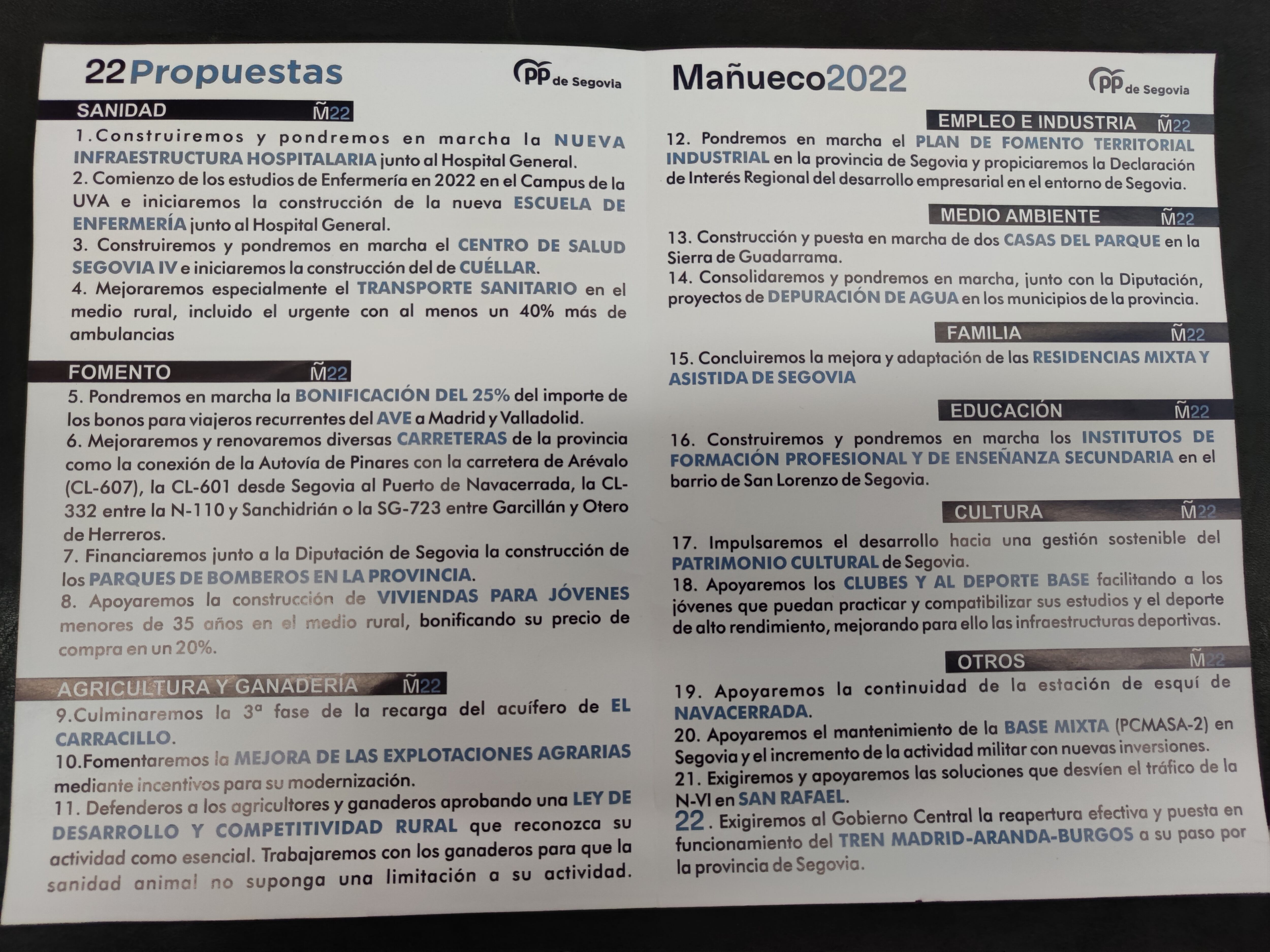 Propuestas del PP Segovia del programa electoral