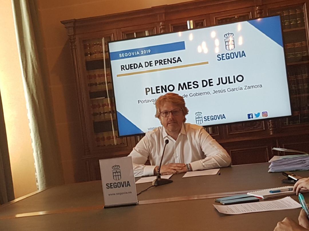 Jesús García Zamora, portavoz del equipo de Gobierno, durante su comparecencia este miércoles para tratar los asuntos a debatir en el Pleno del viernes