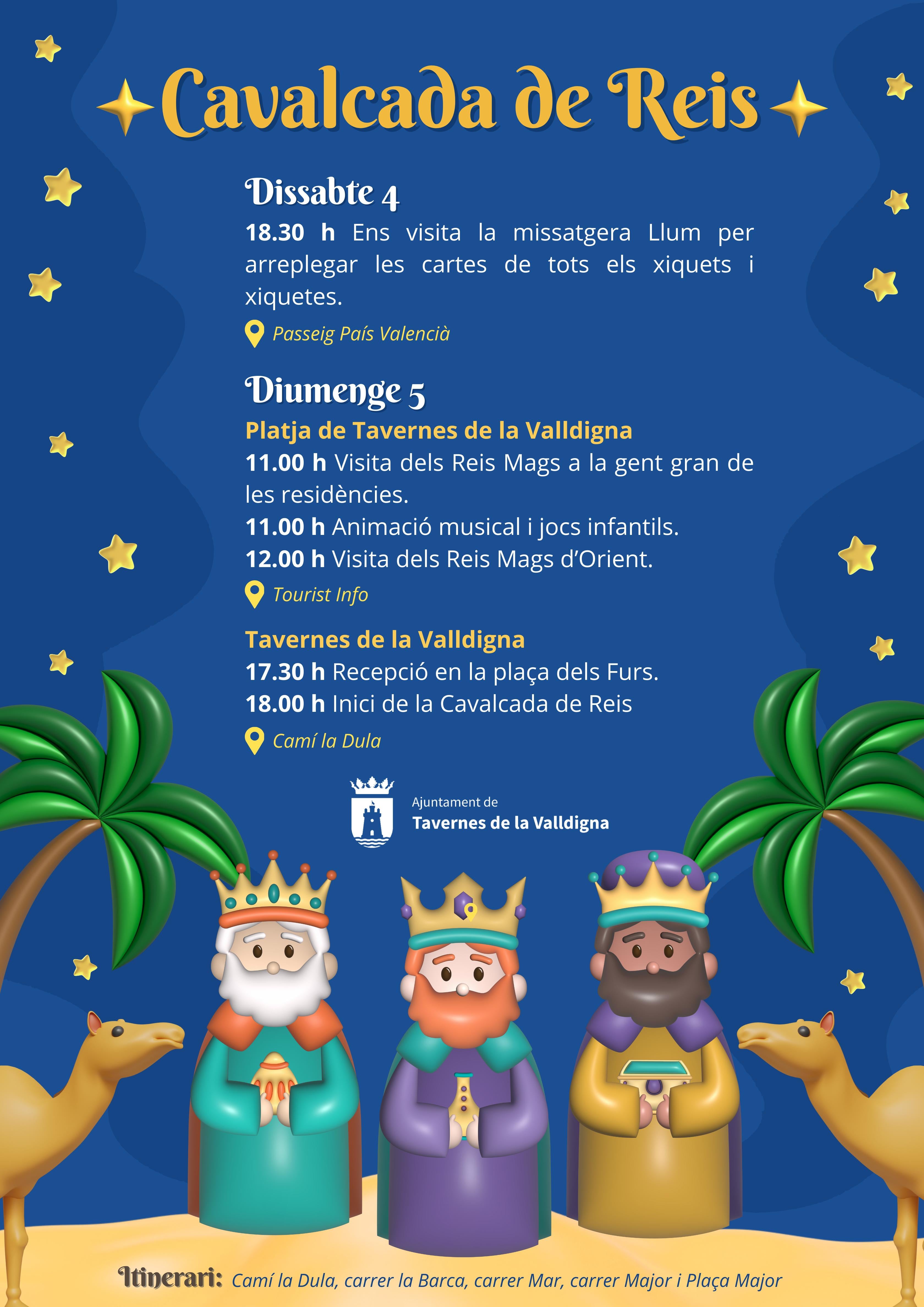 Programación de la cabalgata de los Reyes Magos en Tavernes de la Valldigna