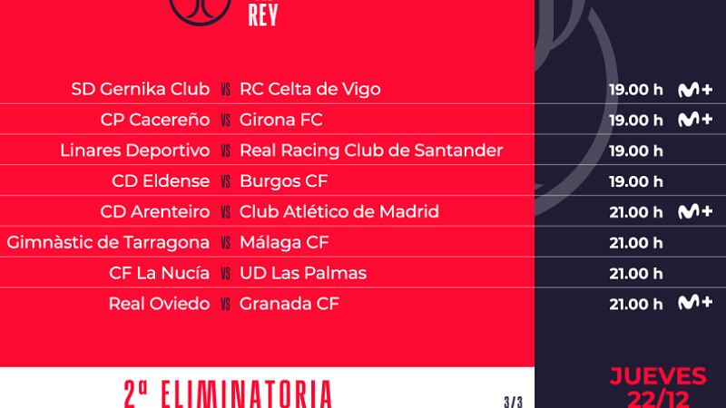 La RFEF ha hecho público los horarios para la segunda eliminatoria de la Copa del Rey