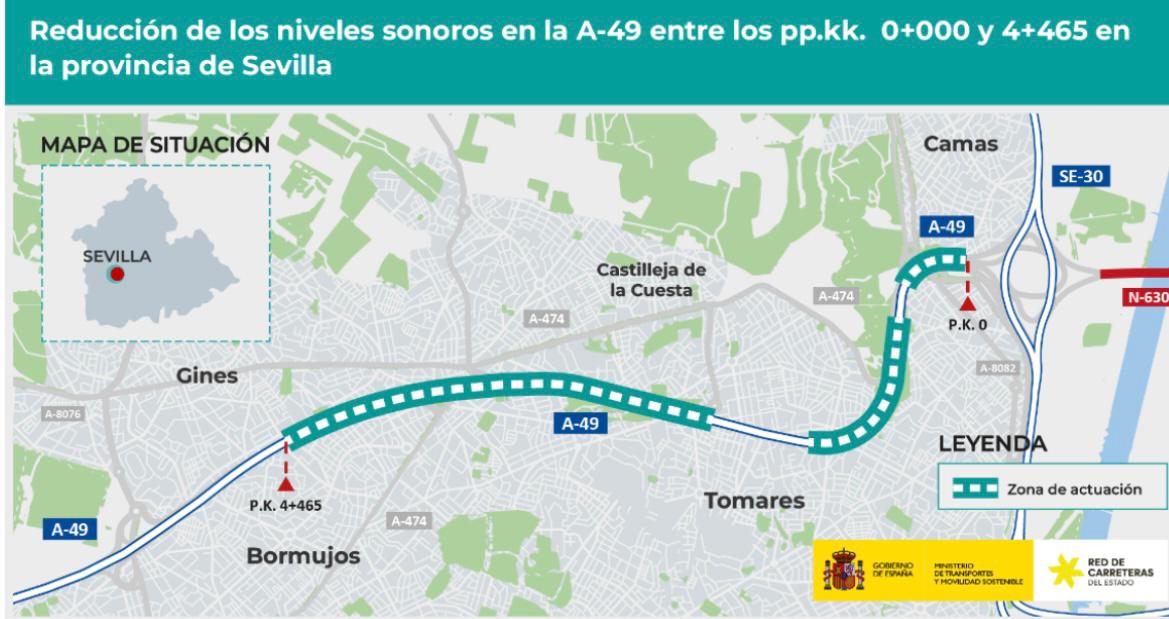 Transportes ha licitado por 24,5 millones de euros las obras para reducir el ruido en la A49.