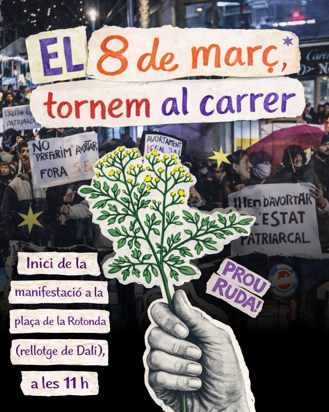 Cartell d'Acció Feminista convocant la manifestació del proper 8 de març