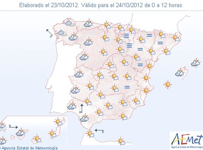 Previsión del tiempo para el miércoles 24 de octubre