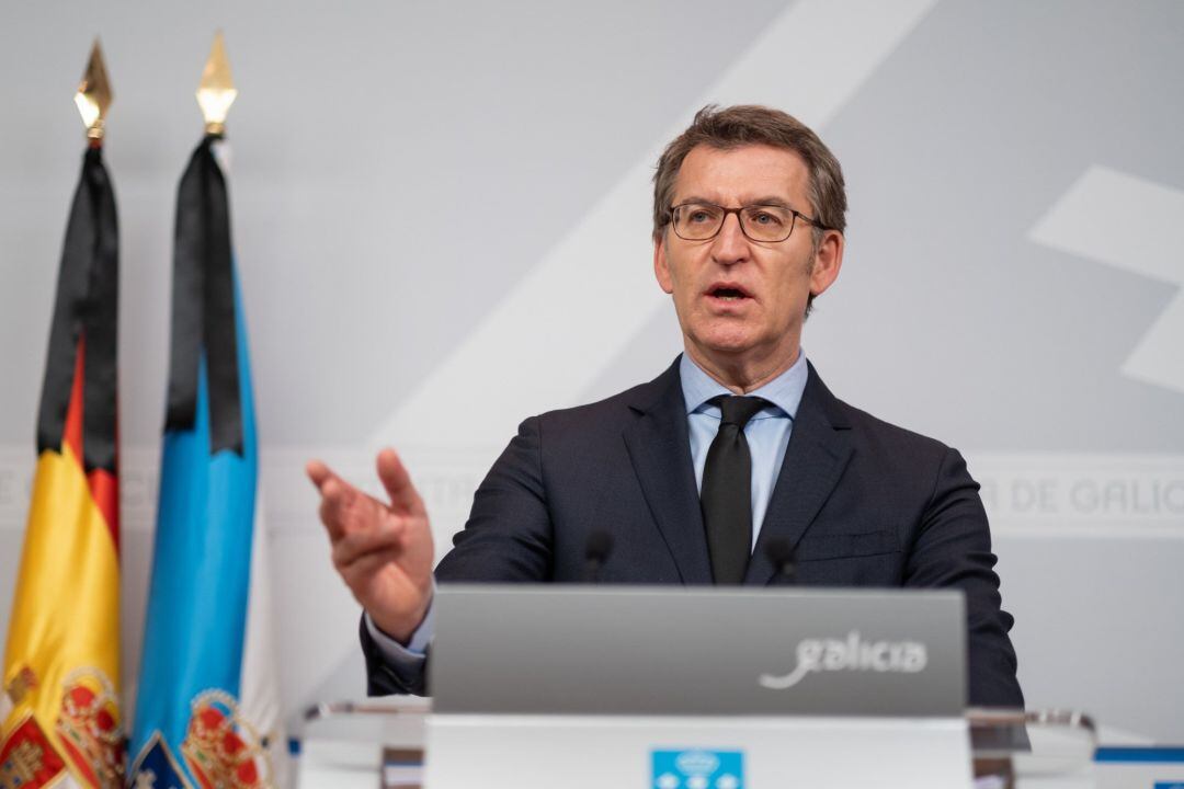 El presidente de la Xunta, Alberto Núñez Feijóo, en rueda de prensa