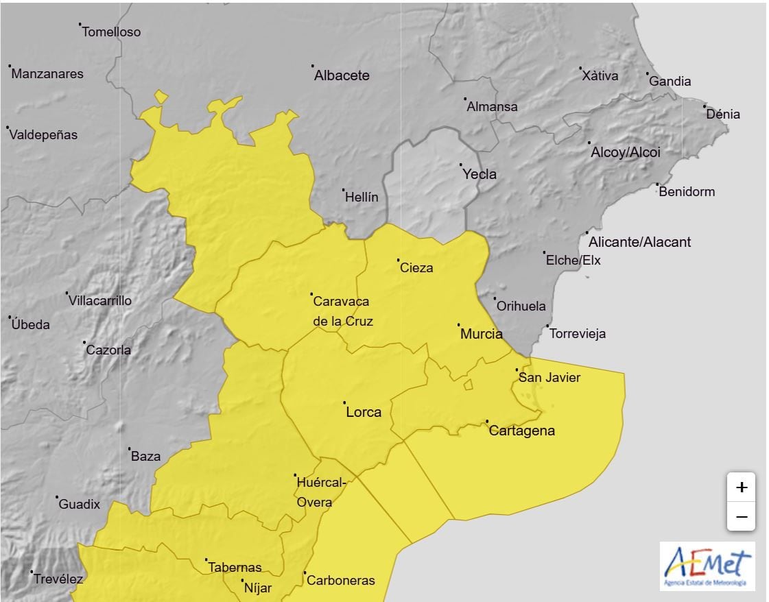 Alerta amarilla en Cartagena y otros puntos de la Región