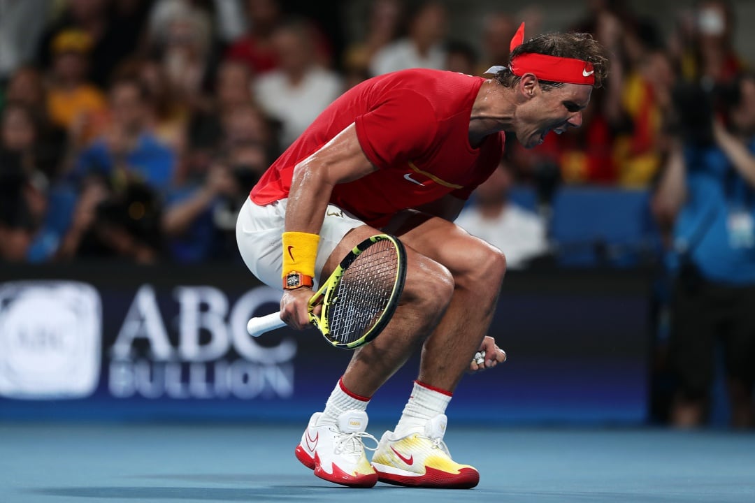 Rafa Nadal celebra un punto frente a Australia