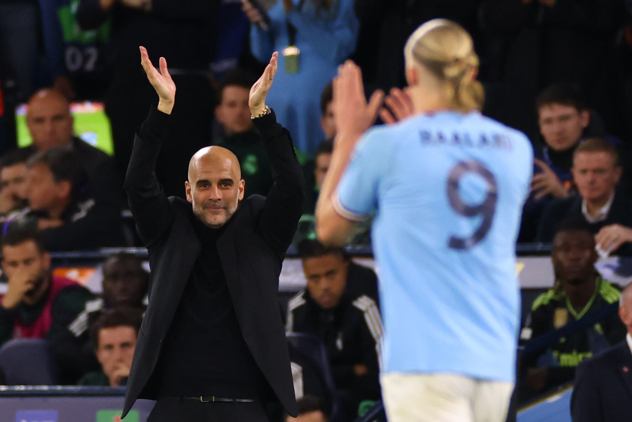 Pep Guardiola y Erling Haaland, en una fotografía de archivo. (Photo by Marc Atkins/Getty Images)