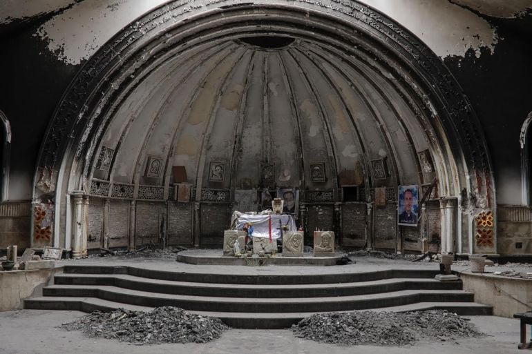 Una iglesia cristiana en Irak destruida. 