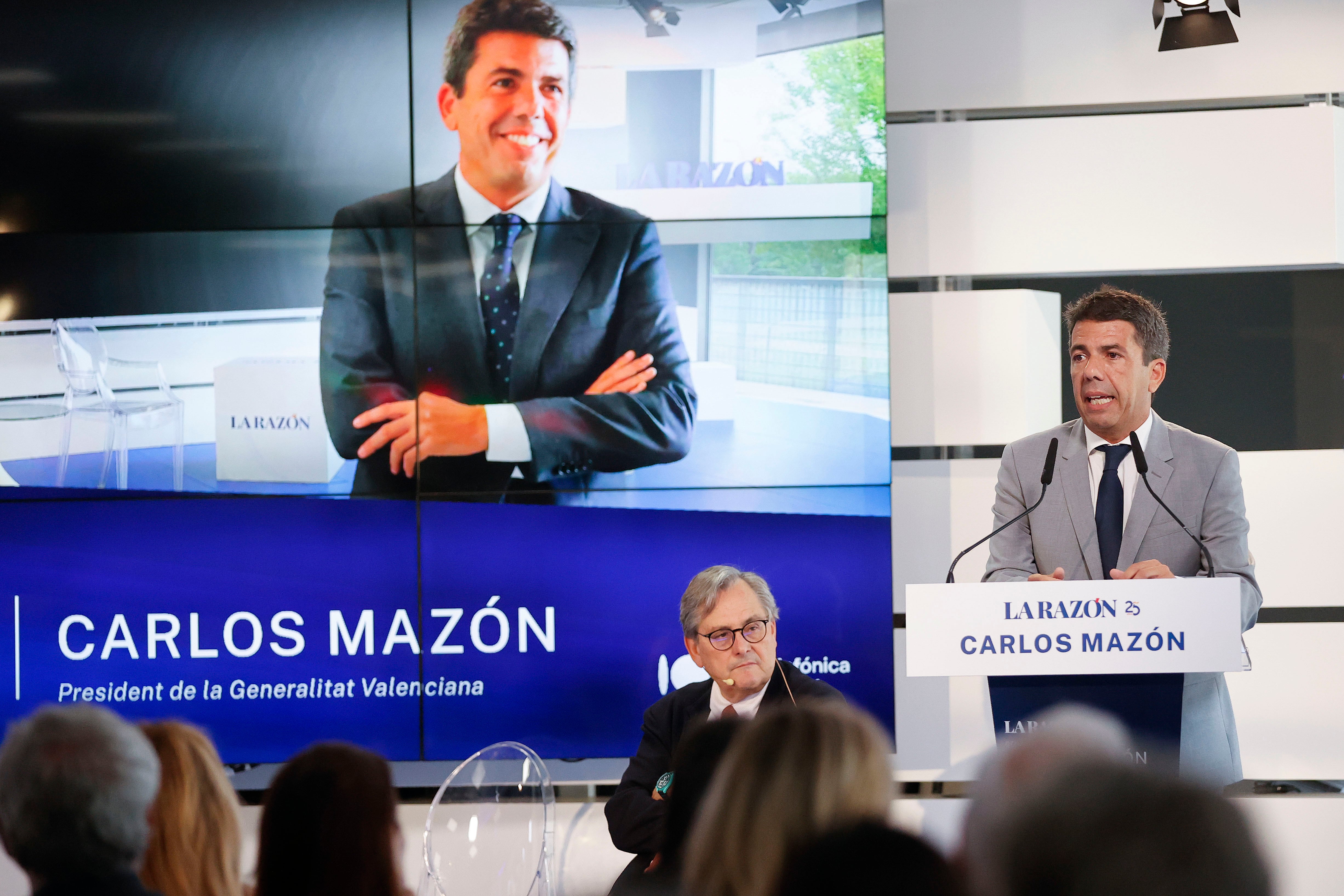 MADRID, 10/07/2024.- El presidente de la Generalitat Valenciana, Carlos Mazón, protagoniza un desayuno informativo este miércoles en la sede del diario La Razón en Madrid. EFE/ J P Gandul
