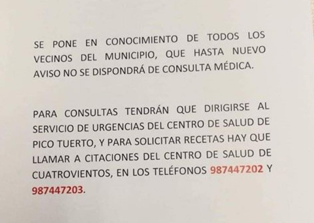 Cartel aparecido a las puertas del consultorio