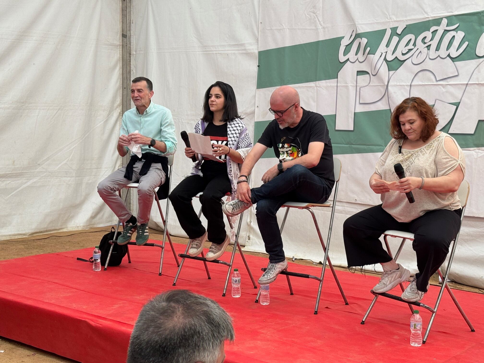 Momento de la charla con Maíllo y la participación de Unai Sordo, secretario general de CCOO