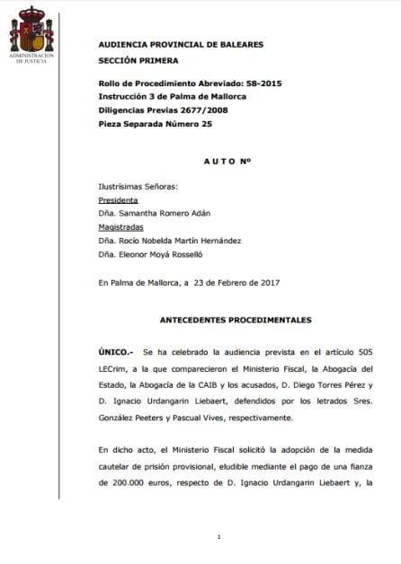 Pulsa para consultar el auto completo con las medidas cautelares del &#039;caso Nóos&#039;.