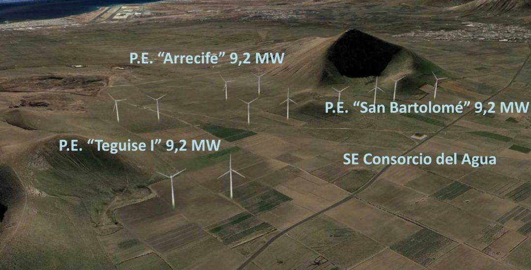 Ubicación de los parques éolicos Arrecife y San Bartolomé.