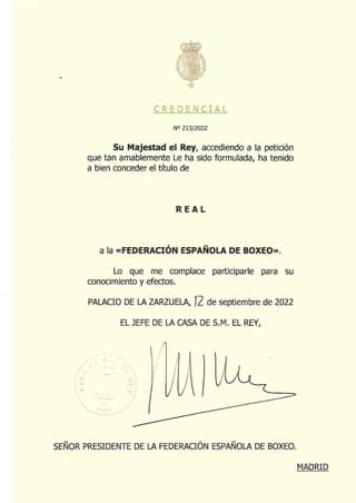 Concesión del título de Real a la Federación Española de Boxeo