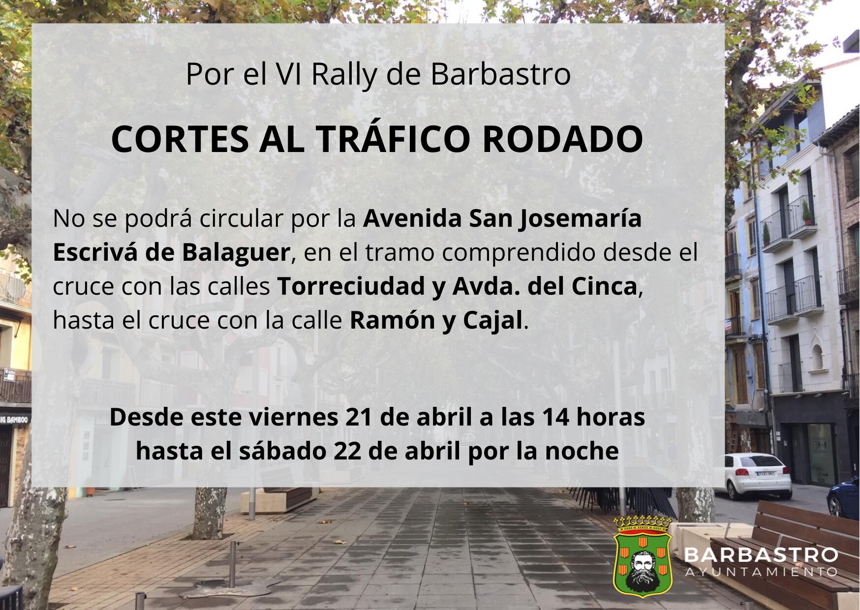 cortes al tráfico en Barbastro por el Rally