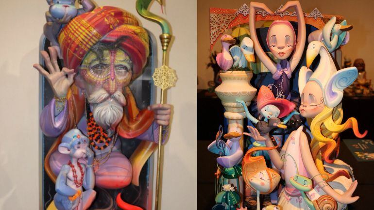 Ninot indultat obra de Manuel Algarra y José Gallego y ninot indultat infantil del artista Iván Tortajada