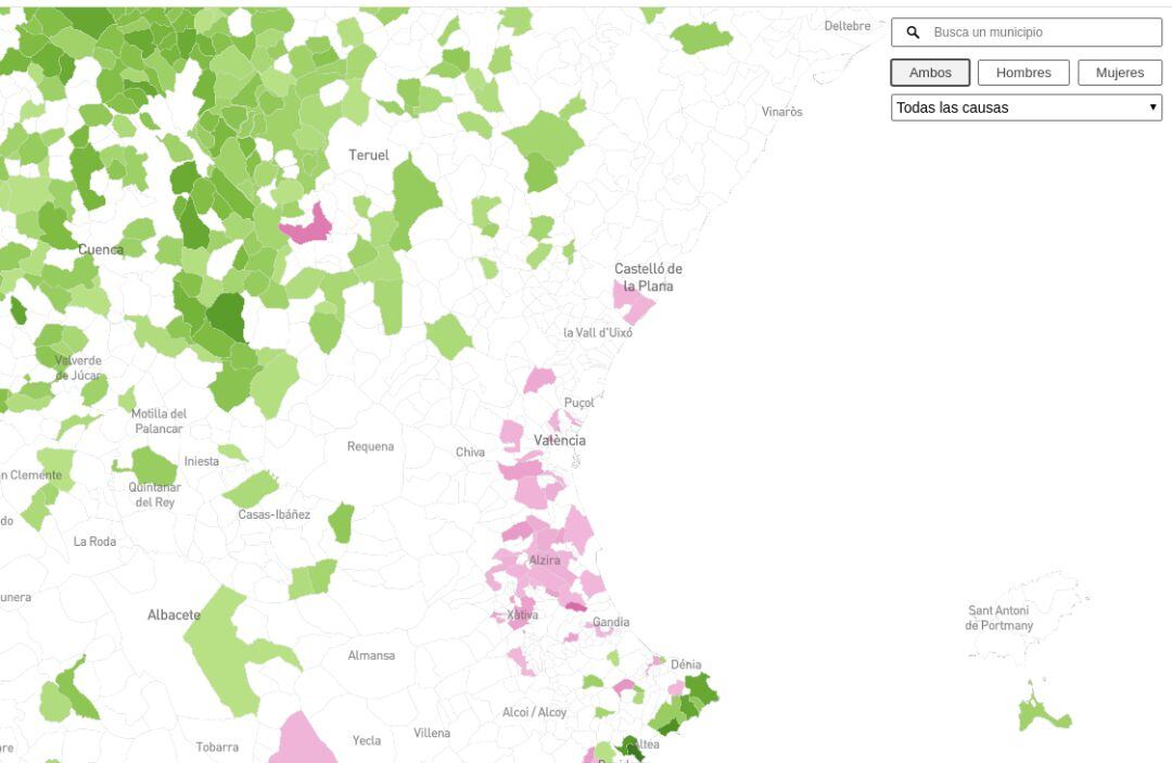 Mapa de mortalidad de EL PAÍS