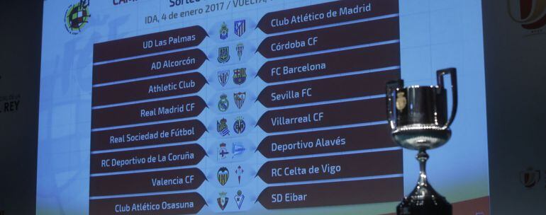 Vista de los emparejamientos tras el sorteo de los octavos de final de la Copa del Rey.