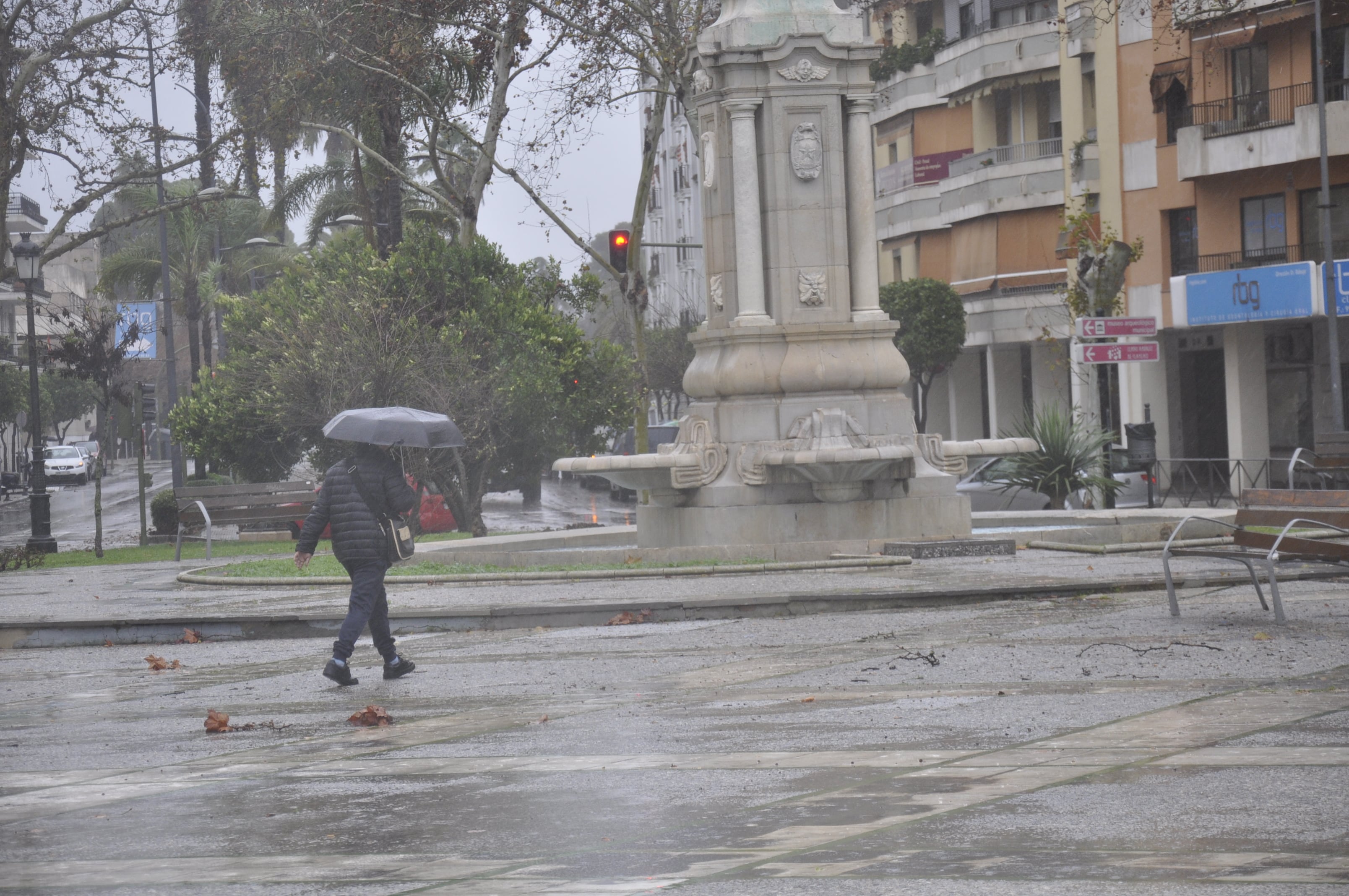 Resguardándose de la lluvia bajo el paraguas