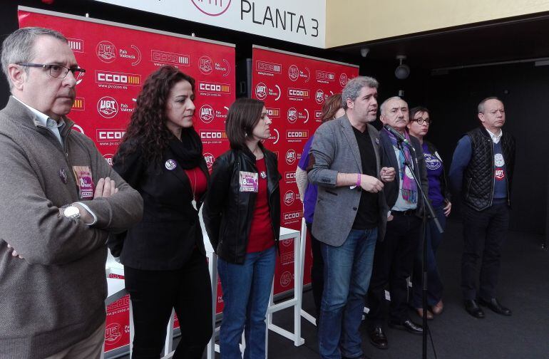 Unai Sordo, Secret.Gral de CCOO se dirige a los medios de comunicación junto a Pepe Álvarez, de UGT, con motivo del 8 de marzo