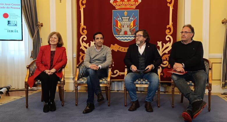 Representantes del Colexio Profesional de Xornalistas, Club de Prensa de Ferrol y el alcalde en rueda de prensa. Foto: Colexio Profesional de Xornalistas