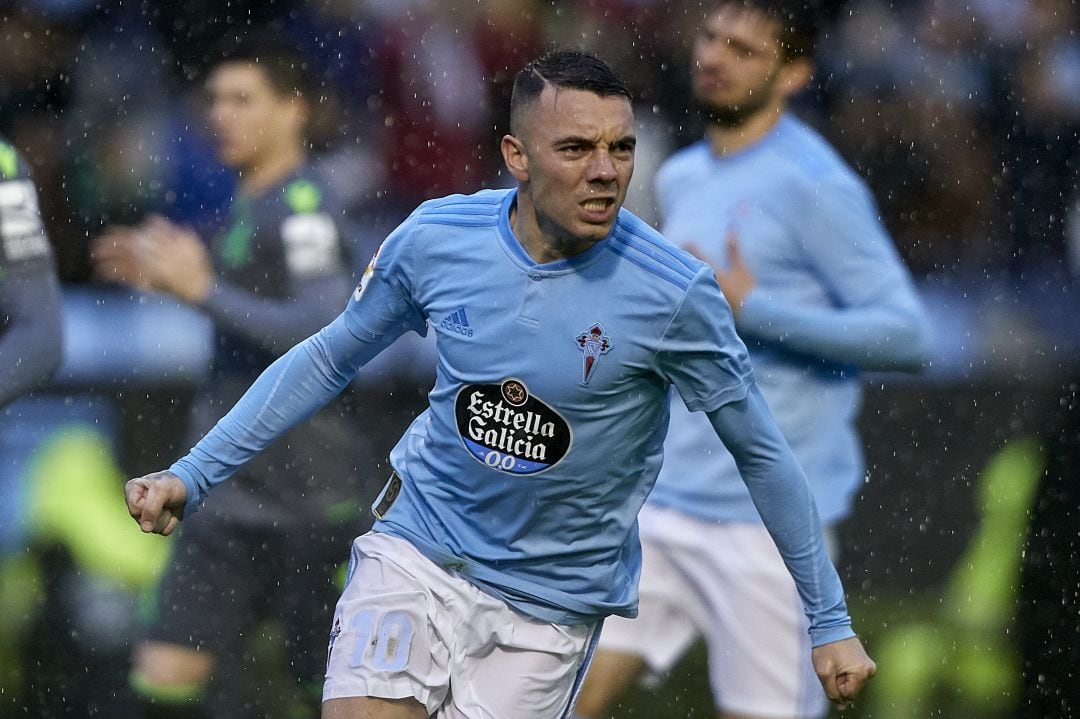 Iago Aspas celebra un tanto con el Celta de Vigo.