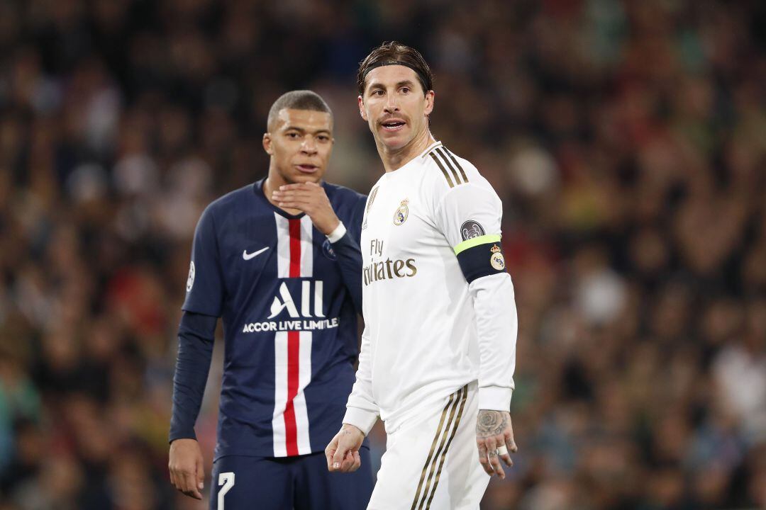 Sergio Ramos y Mbappé, en un paritdo PSG-Real Madrid