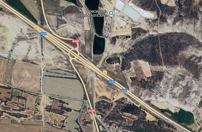 Zona de la autovía A-22, en el kilómetro 51 donde se ha producido el vuelco del camión