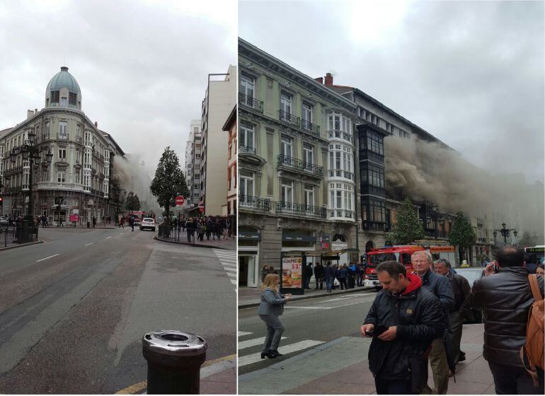 Incendio en la Calle Uría de Oviedo.