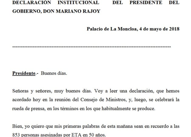 Documento | Consulta el discurso íntegro del presidente del Gobierno.