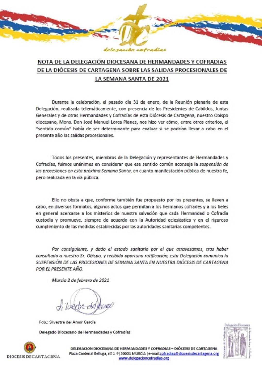 Comunicado de la suspensión de procesiones