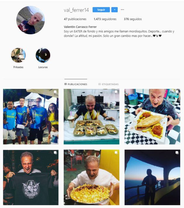 Perfil de Instagram de Valentín donde cuelga todos sus logros