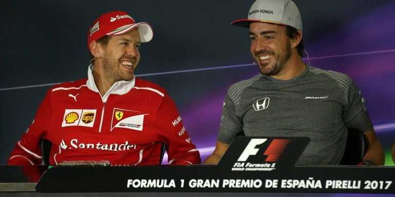 Vettel y Alonso, en la rueda de prensa previa al GP de España.