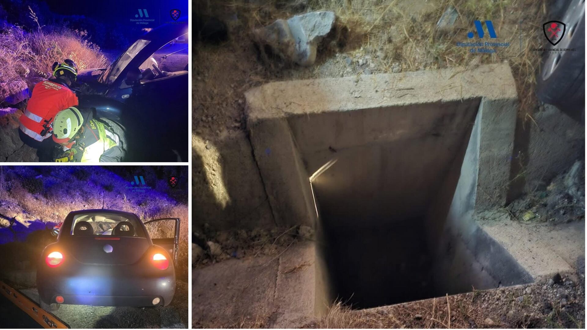 Imagen de la arqueta y del vehículo accidentado