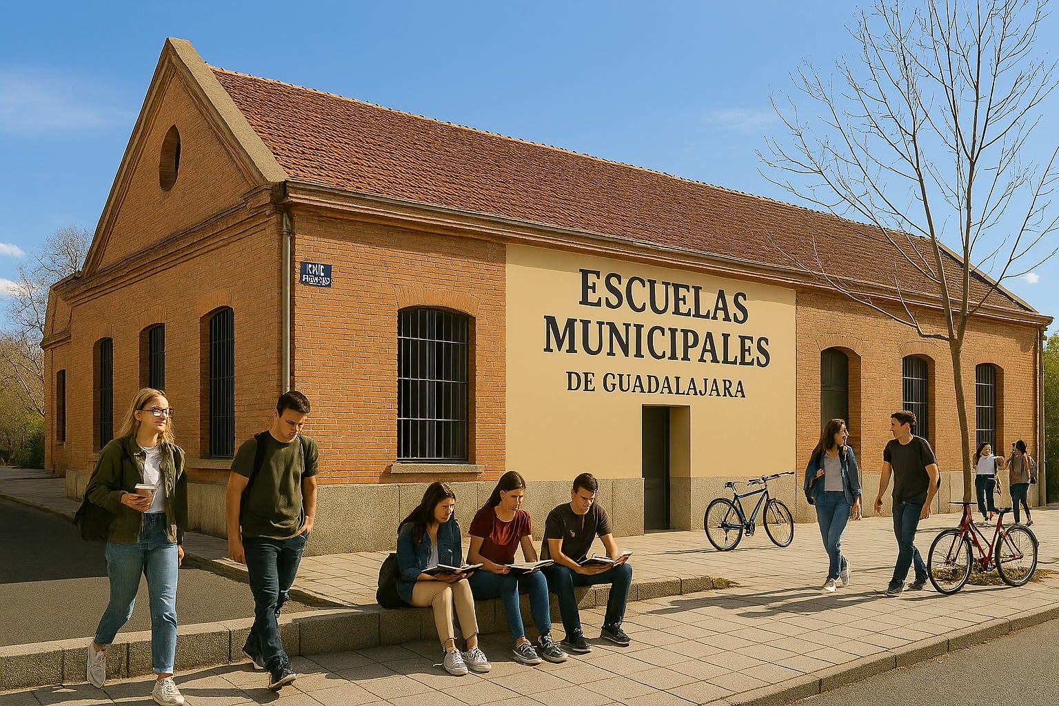 Nave de cerrajería de El Fuerte convertida en Escuelas Municipales (imagen generada por IA)