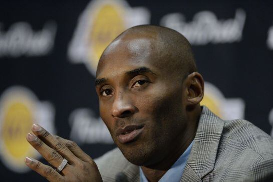 Nov 29, 2015; Los Angeles, CA, USA; Los Angeles Lakers forward Kobe Bryant speaks at a press conference after the game against the Indiana Pacers at Staples Center. Mandatory Credit: Richard Mackson-USA TODAY Sports