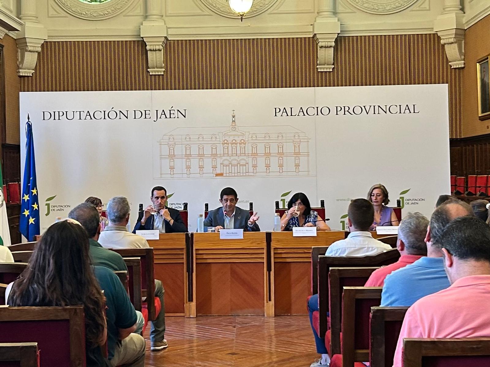 El presidente de la Diputación, Paco Reyes (centro) durante la reunión del Consejo de Alcaldes y Alcaldesas.