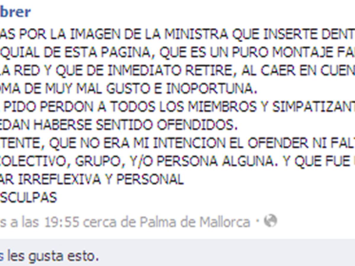 La candidata del PP que publicó en Facebook un fotomontaje de Chacón dimite de sus cargos
