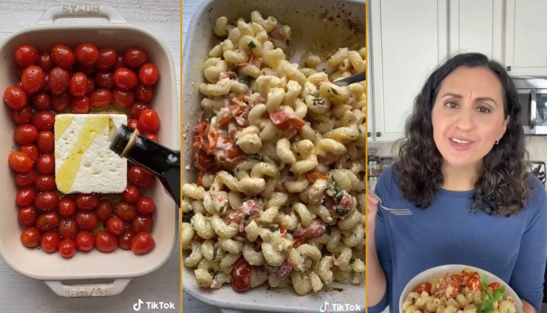 Así prepara @FeelGoodFoodie la pasta al horno con tomates cherry y queso feta.