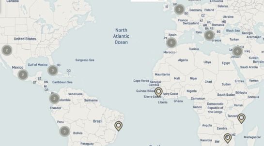 Lugares de intervención prioritaria en 2016 de la WMF