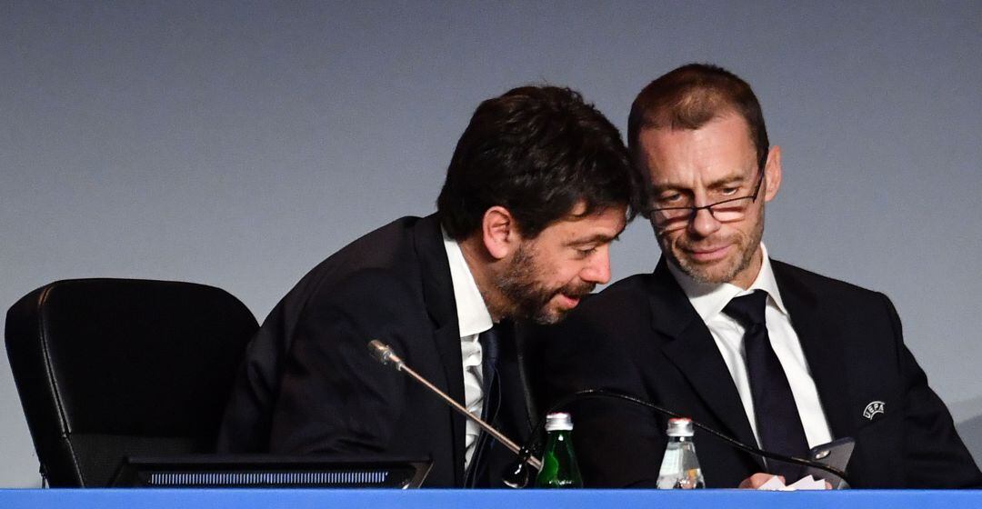 Ceferin y Andrea Agnelli, durante una reunión de la UEFA