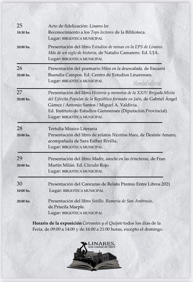 Actividades de la Feria del Libro 2022 en Linares.