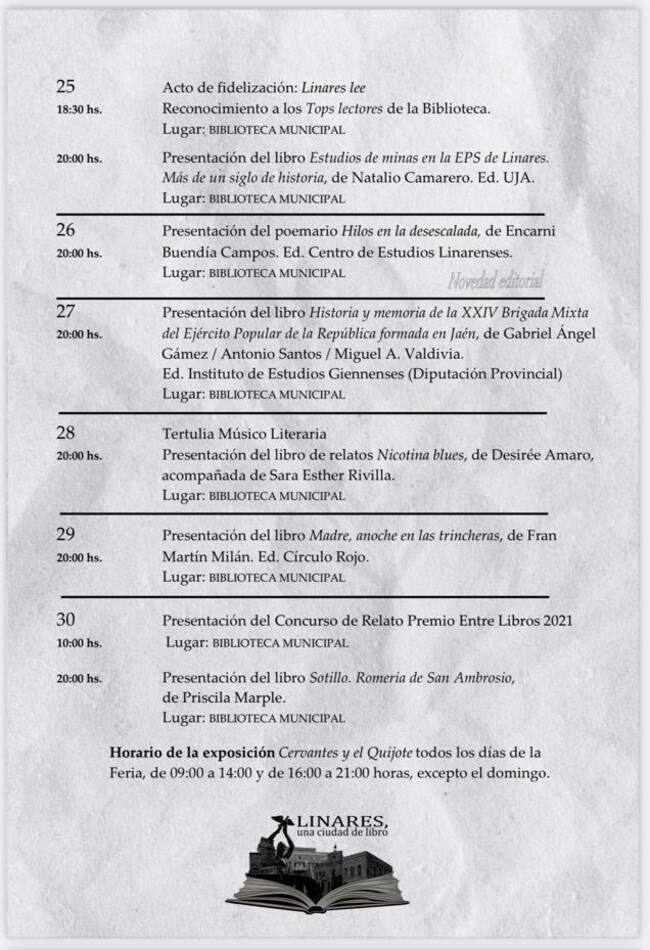 Actividades de la Feria del Libro 2022 en Linares.