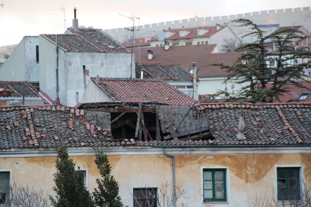 Tejado hundido en las &#039;Casas de los Maestros&#039; en Cuéllar