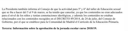 Extracto del acta del Consejo Escolar del CEIP Josep Tarradellas