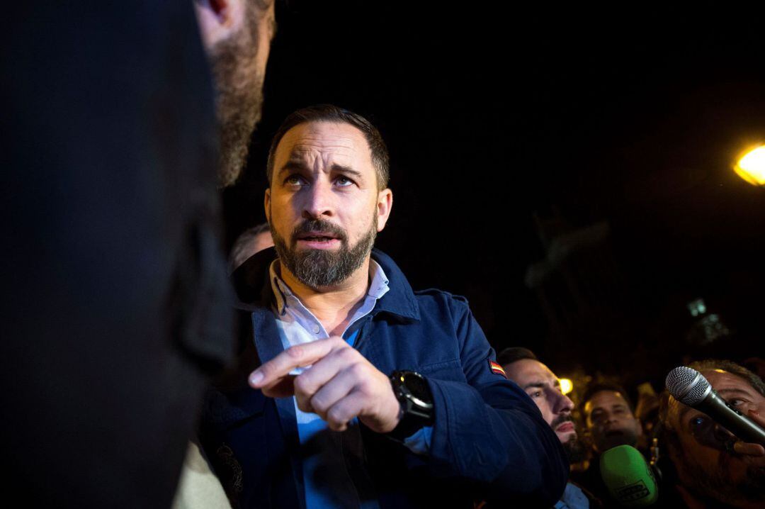 El candidato a la Presidencia del Gobierno, Santiago Abascal, durante el acto de inicio de campaña que VOX ha celebrado esta noche en Madrid