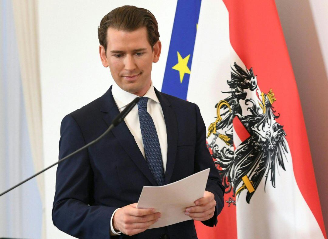 El canciller austríaco Sebastian Kurz en rueda de prensa este sábado